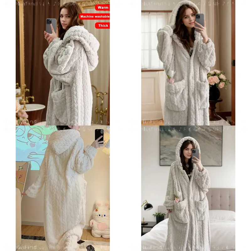 Bathrobe - Roupão Feminino de Flanela Outono Inverno,